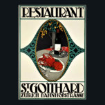 Vintage Zurich Restaurant Advertising Art Deco Poster<br><div class="desc">Extremely rare Art Deco poster by Otto Baumberger, ca 1913, for the restaurant of the elegant five-storey luxury Hotel St-Gotthard, founded in 1889 in Zürich. This product (from small to maximum size) is reproduced from a publication, advertisement or vintage print. The image has been cleaned, digitally enhanced and restored where...</div>