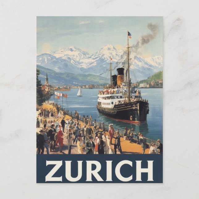 Vintage Zurich Switzerland Travel Postcard (Front)