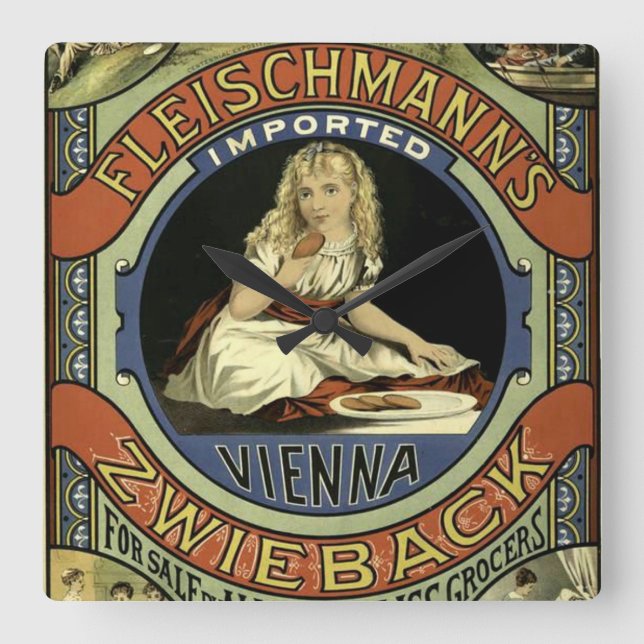 Vintage Zwieback Advertisement Square Wall Clock (Front)