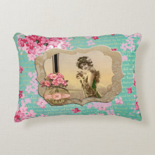VintageBeauty Framed Mint Green & Pink Floral Decorative Cushion