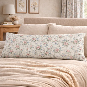 VintageRustic Shabby Chic Floral on Wood Farmhouse Body Cushion
