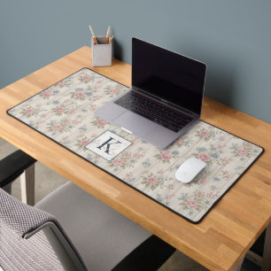 VintageRustic Shabby Chic Floral on Wood Farmhouse Desk Mat