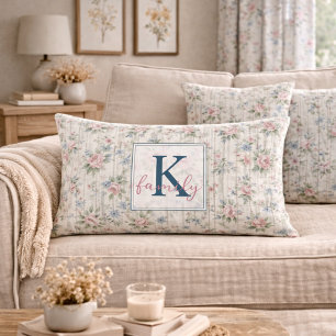 VintageRustic Shabby Chic Floral on Wood Farmhouse Lumbar Cushion