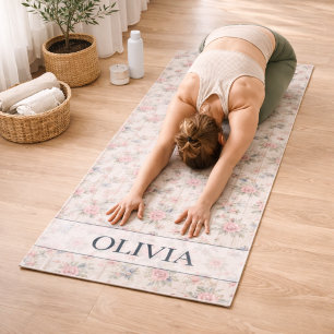 VintageRustic Shabby Chic Floral on Wood Farmhouse Yoga Mat