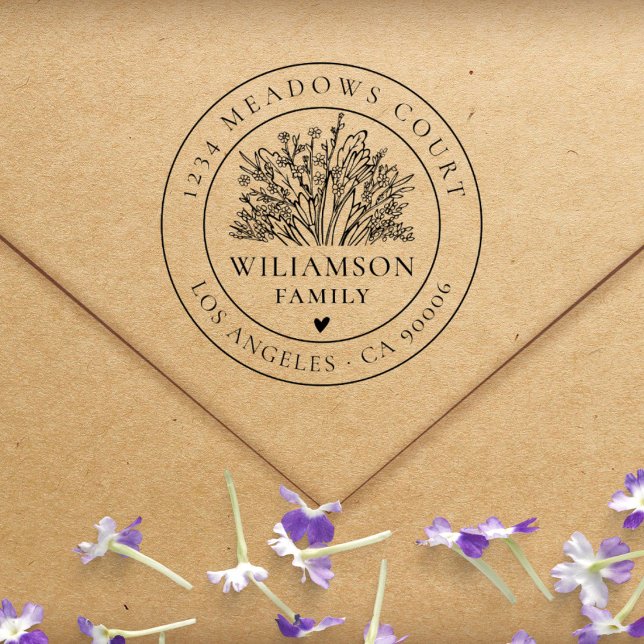 Vintege Flowery Round Custom Return Address Rubber Stamp (Creator Uploaded)