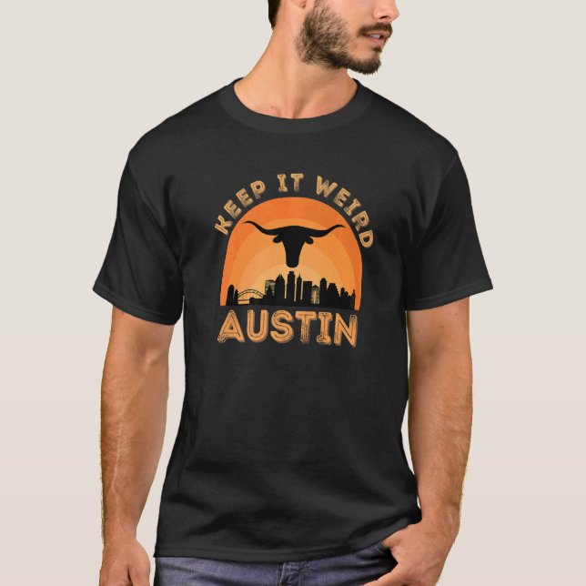 Vintge Austin Texas Keep It Weird Longhorn Sunset T-Shirt (Front)