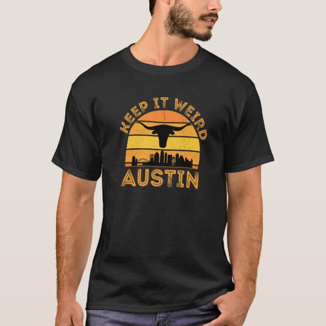 Vintge Austin Texas Keep It Weird Longhorn Sunset T-Shirt (Front)