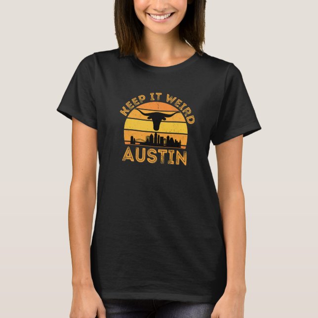 Vintge Austin Texas Keep It Weird Longhorn Sunset T-Shirt (Front)