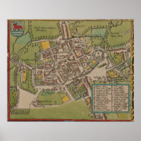 Vintge Map of Oxford England (1605)
