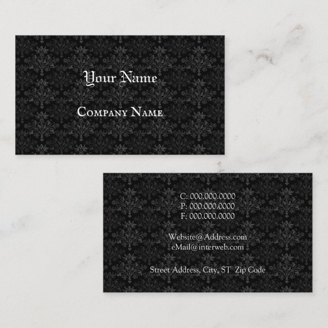 Vintnage Floral Damask Black Gray Custom Business Card (Front/Back)