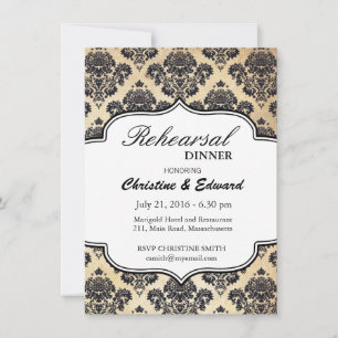 Vinvtage Damask Label Wedding Rehearsal Dinner Invitation