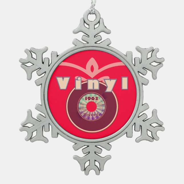 Vinyl! 1963 45 Record Snowflake Pewter Christmas Ornament (Front)