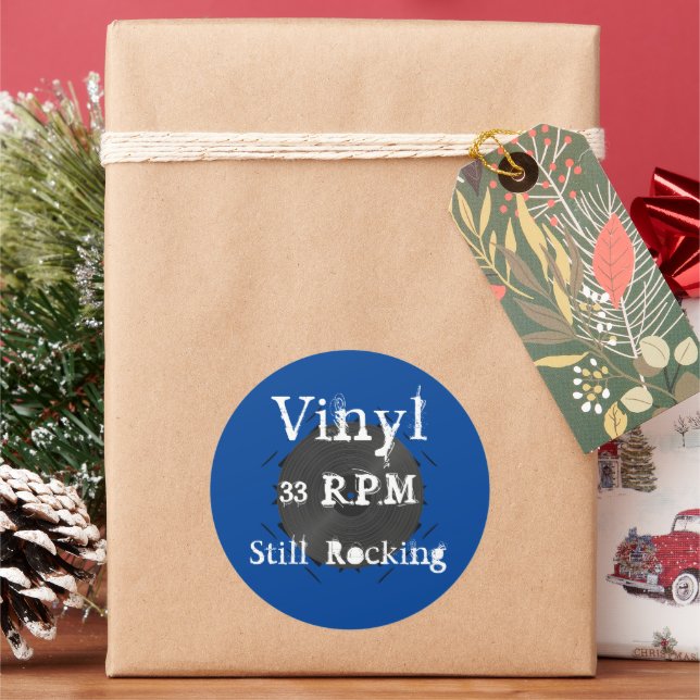 Vinyl 33 RPM Still Rocking Record Classic Round Sticker (Holiday)