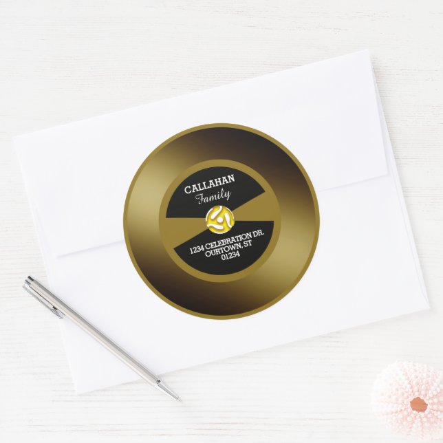 Vinyl 45 Gold Record Family Address Classic Round Sticker (Envelope)