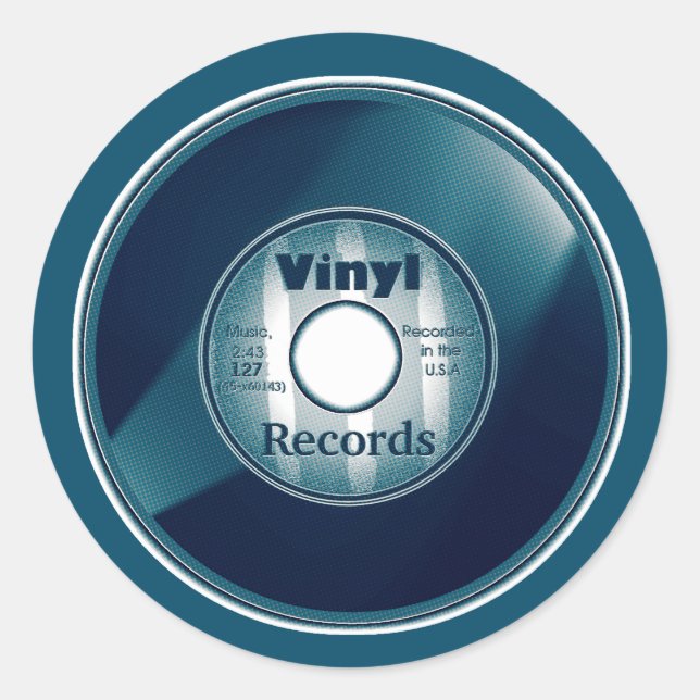 VINYL 45 RPM record, Blue Classic Round Sticker (Front)