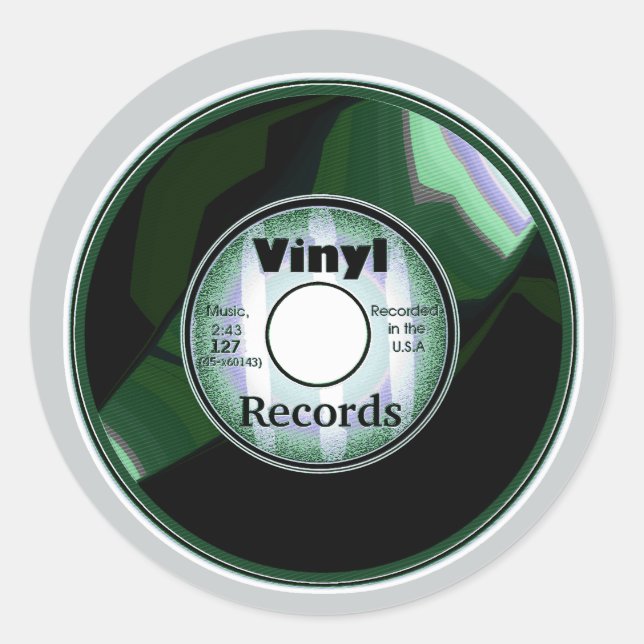 VINYL 45 RPM record, Green/White Classic Round Sticker (Front)