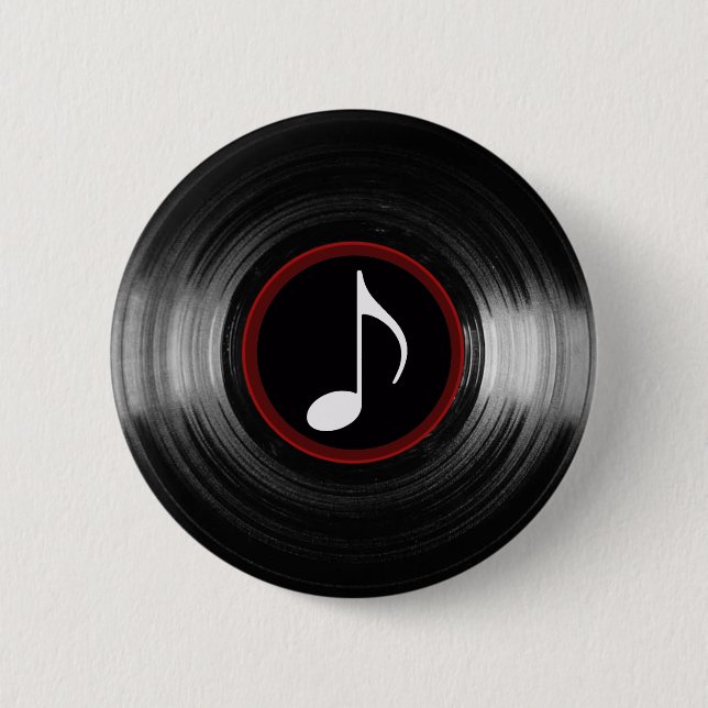 vinyl and musical note 6 cm round badge (Front)