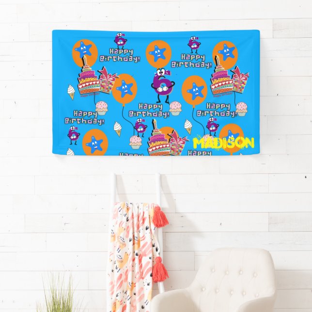 Vinyl Banner, Happy 6th Birthday Banner, #6 Blue Banner (Insitu)