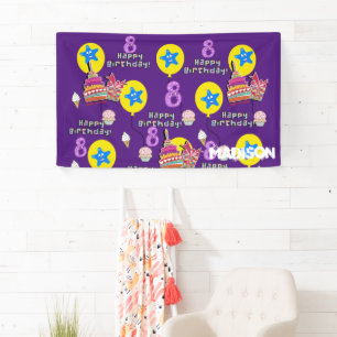 Vinyl Banner, Happy 8th Birthday Banner, #8 Purple Banner