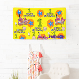 Vinyl Banner, Happy First Birthday Banner, #1 Banner