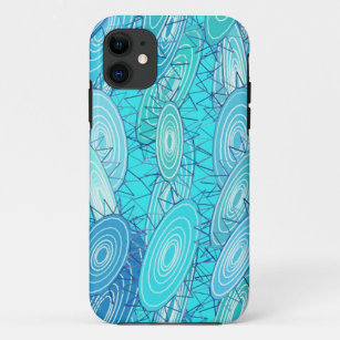 "Vinyl Blues" abstract - turquoise, blue, white iPhone 11 Case
