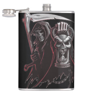 Vinyl canteen "Skull with hourglass" Hip Flask
