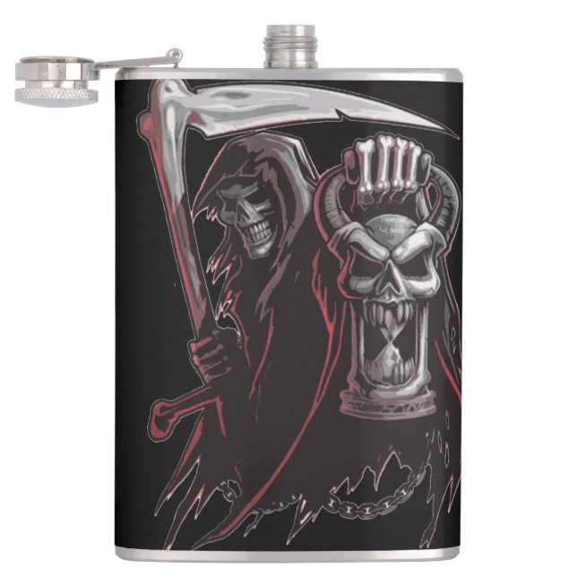 Vinyl canteen "Skull with hourglass" Hip Flask (Opened)