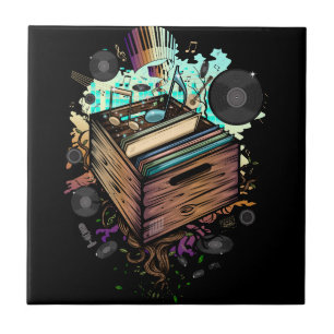Vinyl Crate Music Ceramic Tile