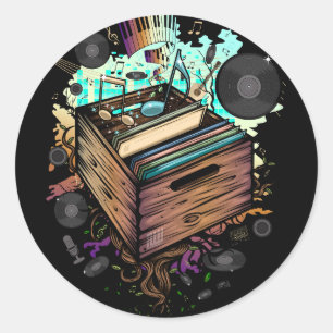 Vinyl Crate Music Classic Round Sticker