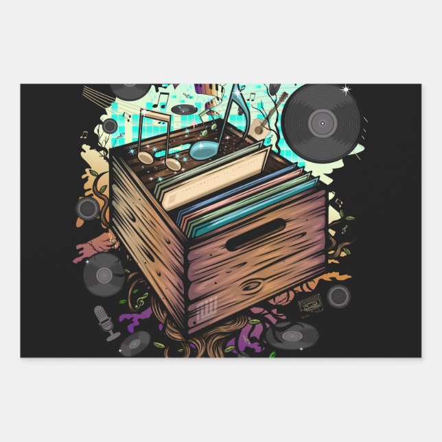Vinyl Crate Music Wrapping Paper Sheet (Front)