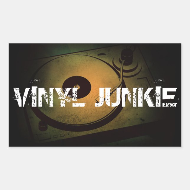Vinyl Junkie Old Retro turn table Rectangular Sticker (Front)