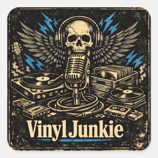 Vinyl Junkie – Record Collector Analog Love Square Sticker (Front)