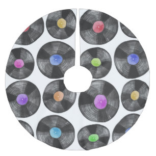 Vinyl LP Records Retro Illustration Brushed Polyester Tree Skirt