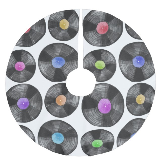 Vinyl LP Records Retro Illustration Brushed Polyester Tree Skirt (Front)