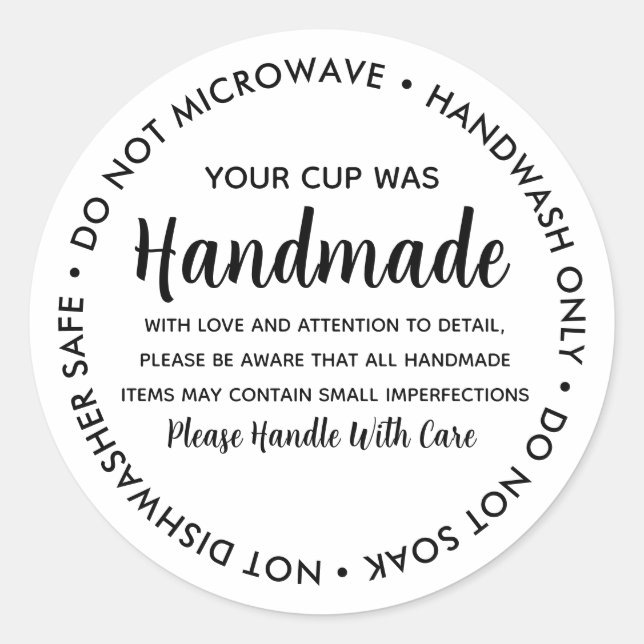 Vinyl Mugs Tumbler Cup Drinkware Care Instruction Classic Round Sticker (Front)