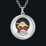Vinyl music drums silver plated necklace<br><div class="desc">A funny cartoon illustration for people who love the sound of vinyl on a turntable. This music themed design would also be great for drummers. A cartoon illustration of a record playing the drums.</div>