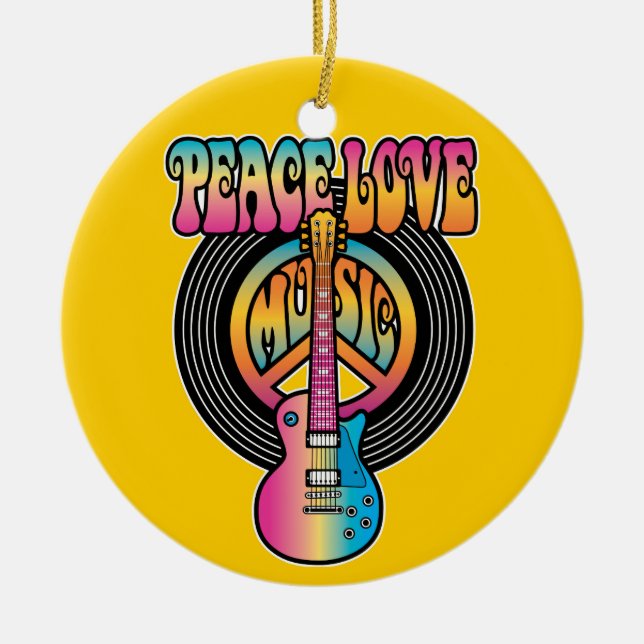 Vinyl Peace Love Music Ceramic Ornament (Front)