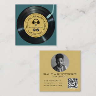 Vinyl Player DJ Midnight Green Photo QR Square Business Card