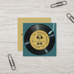 Vinyl Player DJ Midnight Green Square Business Card