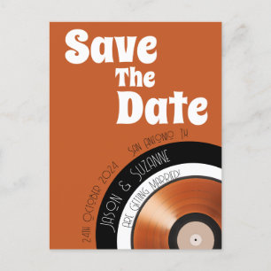 Vinyl record 70s retro terracotta burnt orange  announcement postcard