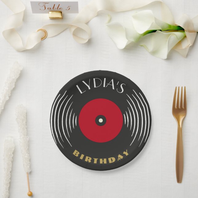 Vinyl Record Art Deco Birthday Paper Plate  (Wedding)