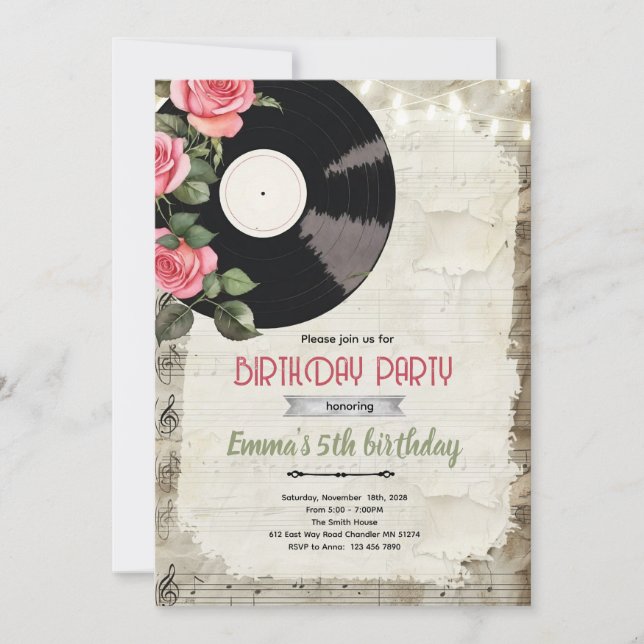 Vinyl Record Birthday Invitation (Front)