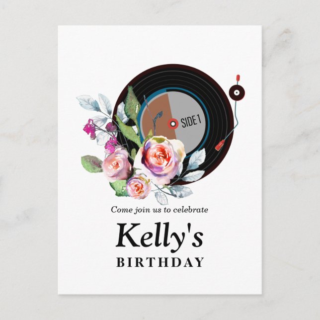 vinyl record birthday Invitation Postcard (Front)