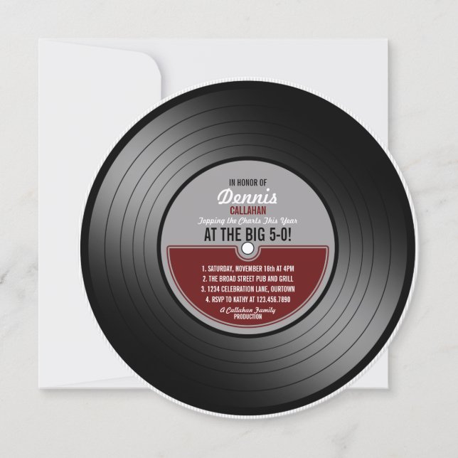 Vinyl Record Birthday Party Invitation (Front)