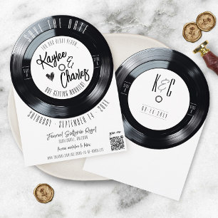 Vinyl Record Black and White Unique Retro Wedding Save The Date