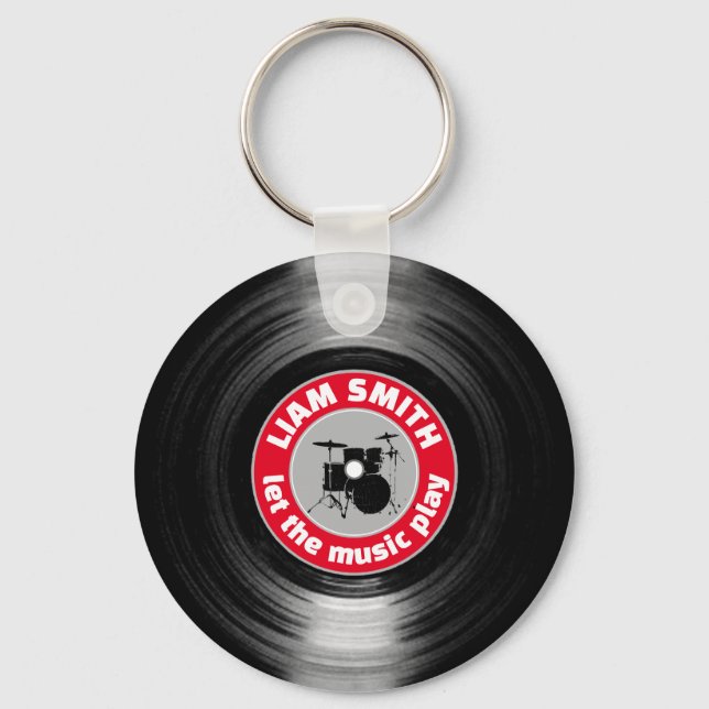 Vinyl Record Drums Red Keychain  (Front)