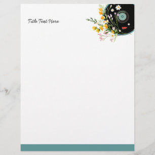 Vinyl Record, floral, Oldies Rustic, women music Custom Letterhead