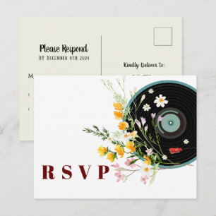 Vinyl Record, floral, Oldies Rustic, women RSVP Invitation Postcard