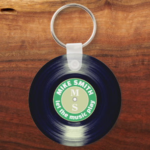 Vinyl Record Green Personalized Keychain 