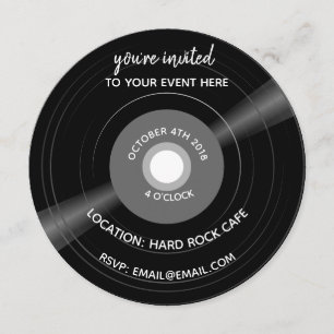 vinyl record music invite birthday wedding invite